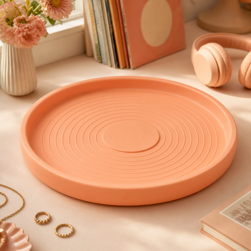 Vinyl Record Catchall Tray, Pastel Music Desk Decor, Gift for Music Lovers — Orange color variant