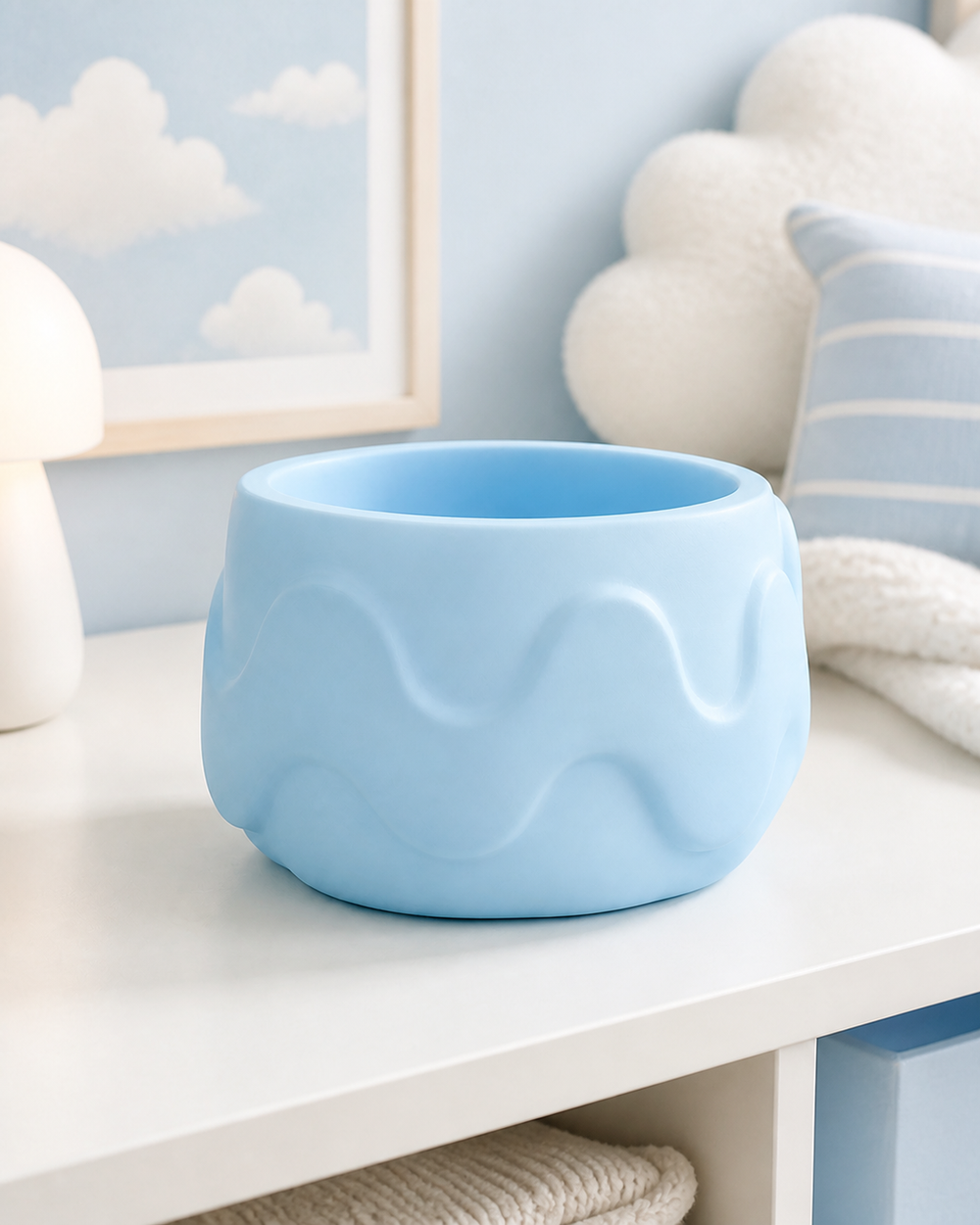 Wavy Blob Decor Cachepot, Pastel Shelf Pot, Funky Retro Room Decor Gift — Blue color variant
