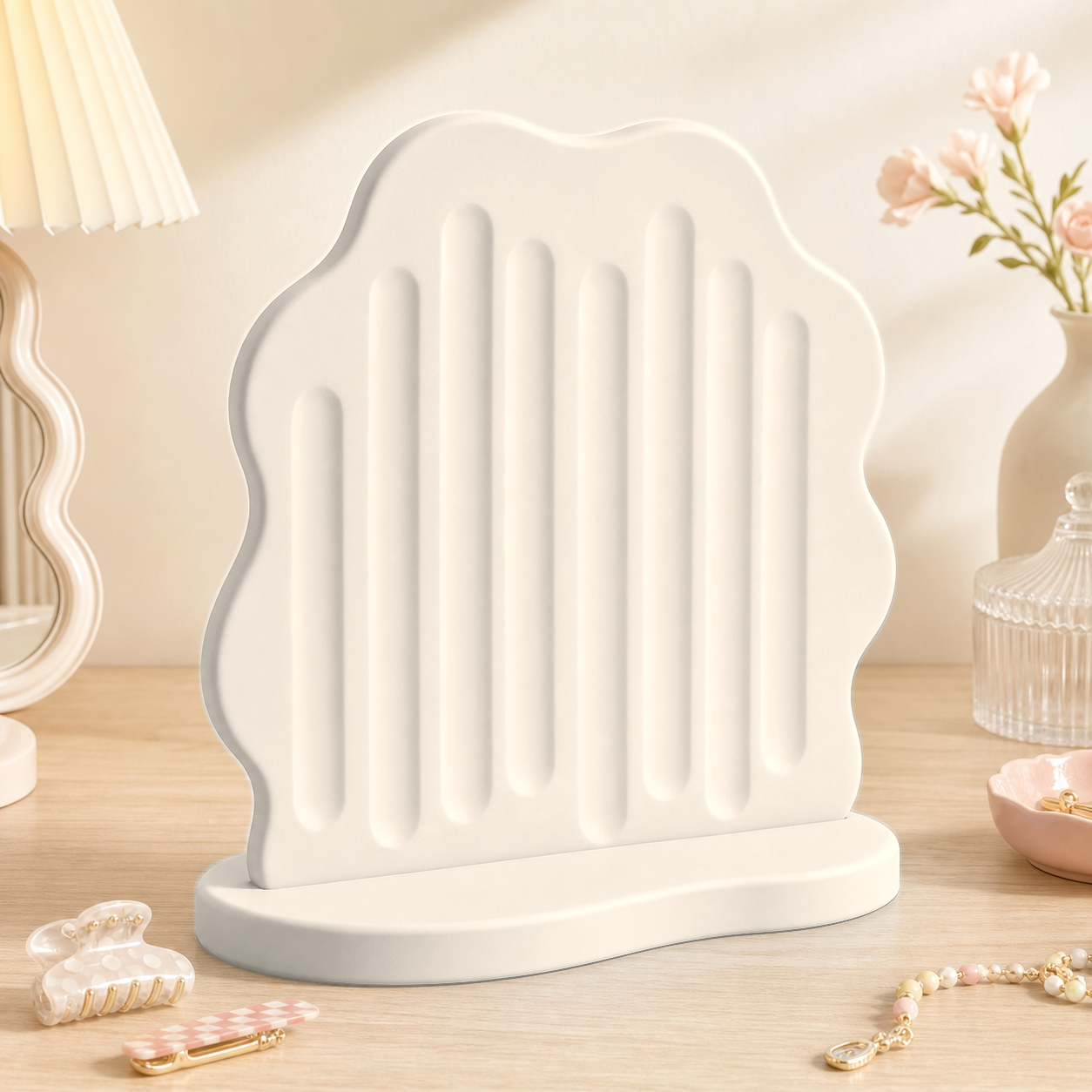 Wavy Blob Earring Display, Hair Clip Holder, Pastel Vanity Organizer, Cute Desk Decor — Beige color variant