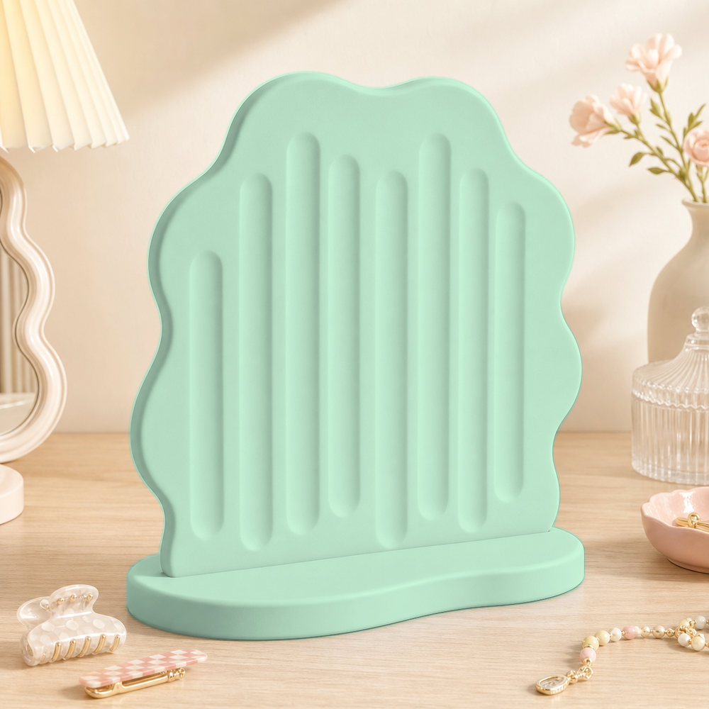 Wavy Blob Earring Display, Hair Clip Holder, Pastel Vanity Organizer, Cute Desk Decor — Green color variant
