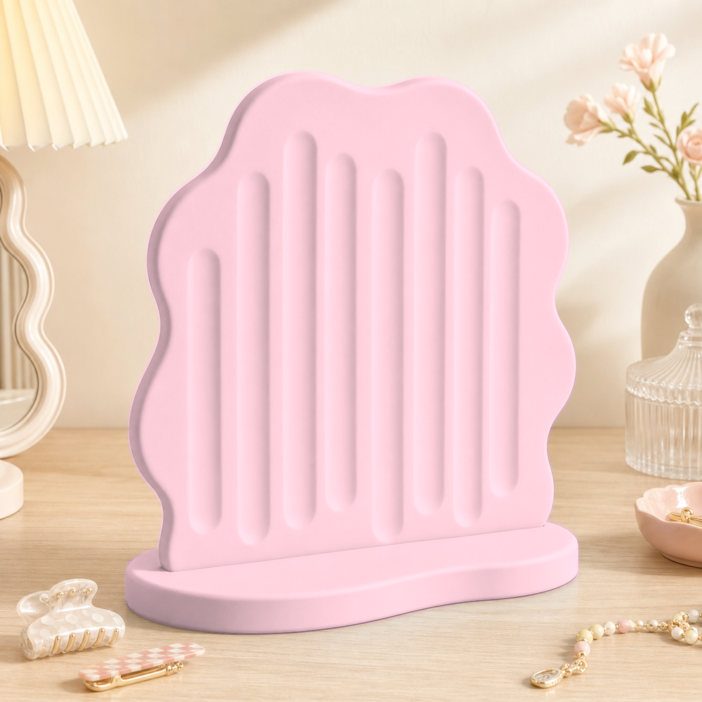 Wavy Blob Earring Display, Hair Clip Holder, Pastel Vanity Organizer, Cute Desk Decor — Pink color variant