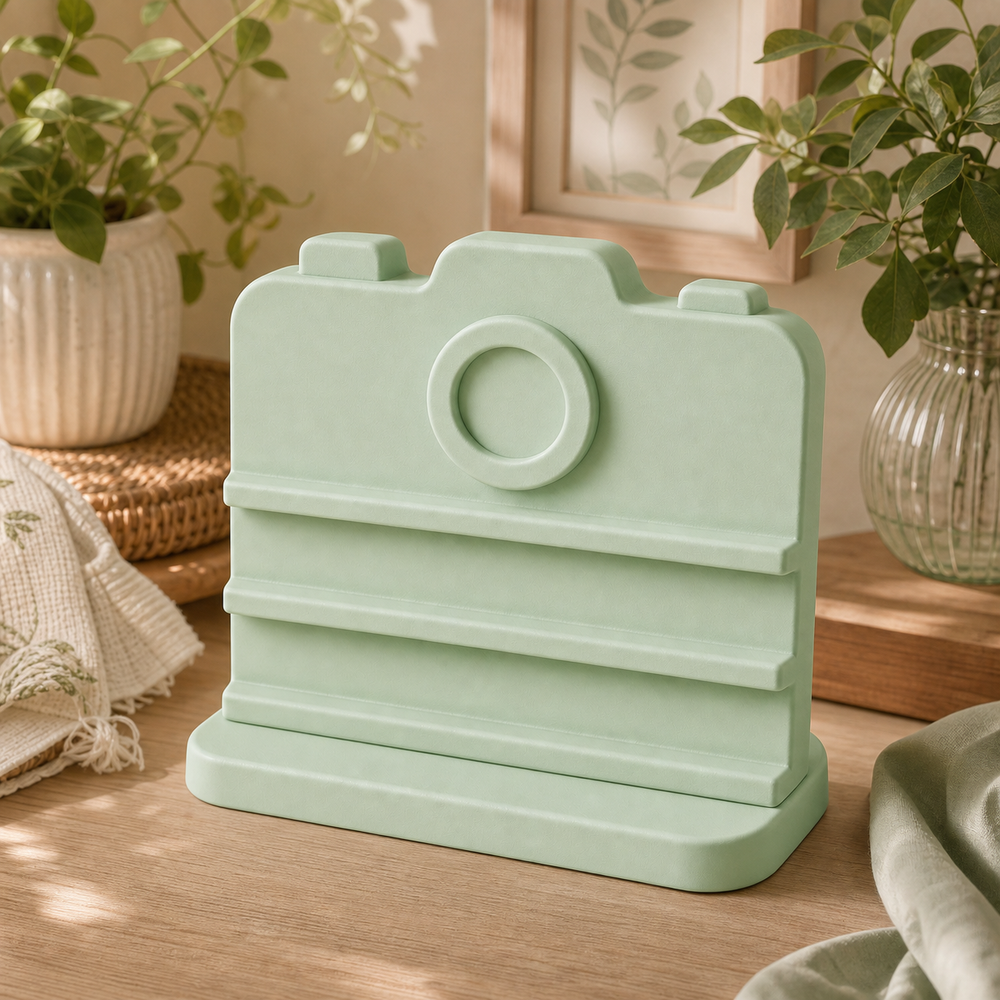 Camera Earring Holder, Pastel Hair Clip Display, Retro Vanity Decor — Green color variant