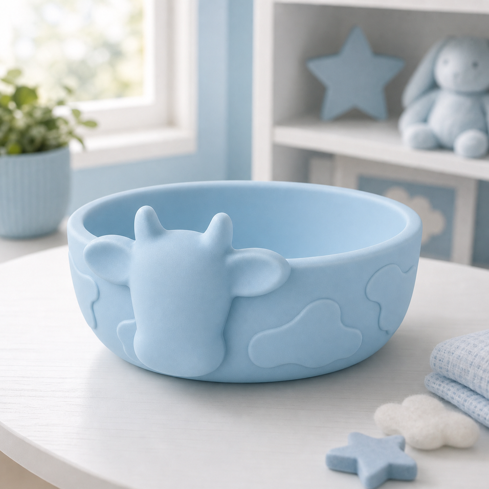 Cow Key Bowl, Pastel Farmhouse Catchall Dish, Cute Entryway Decor Gift — Blue color variant