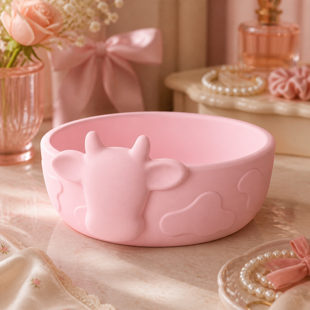 Cow Key Bowl, Pastel Farmhouse Catchall Dish, Cute Entryway Decor Gift — Pink color variant