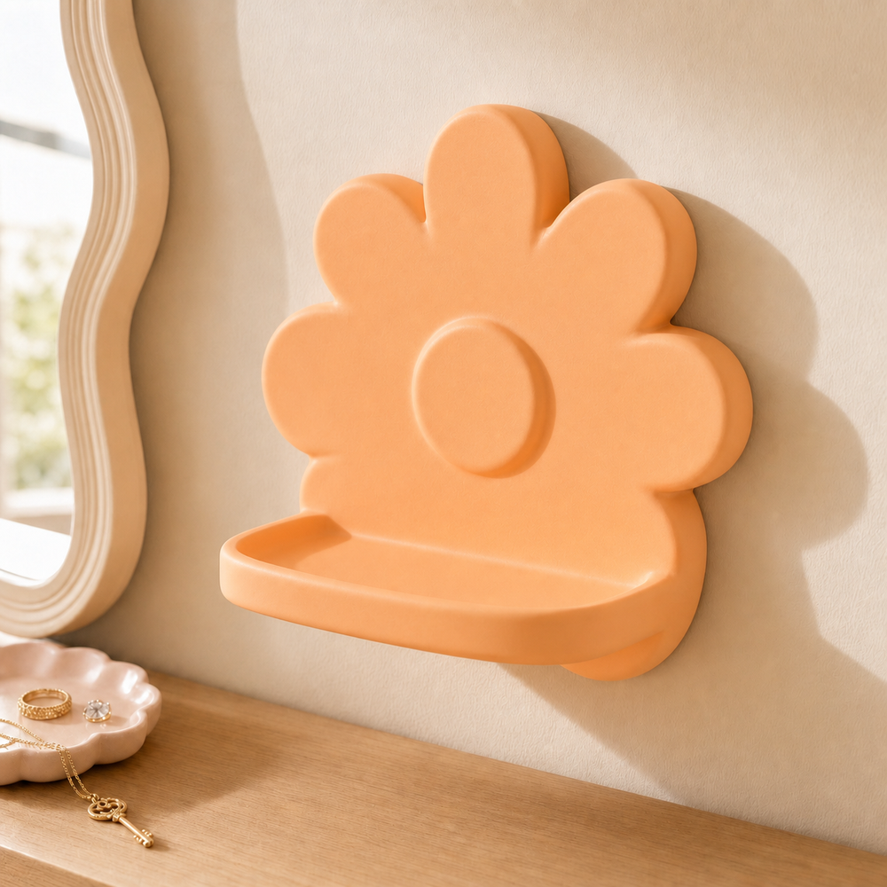 Daisy Mini Wall Ledge, Flower Wall Shelf, Cottagecore Nursery Vanity Decor Gift — Orange color variant