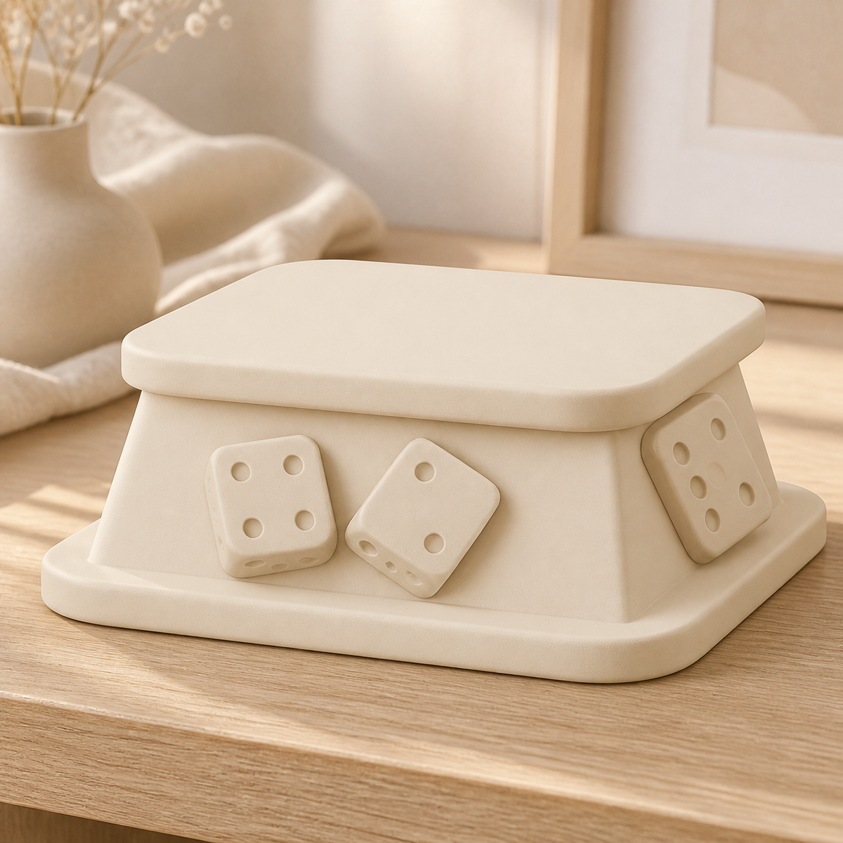 Dice Display Riser, Pastel Tabletop Game Shelf Accent, Cute Gamer Desk Decor — Beige color variant