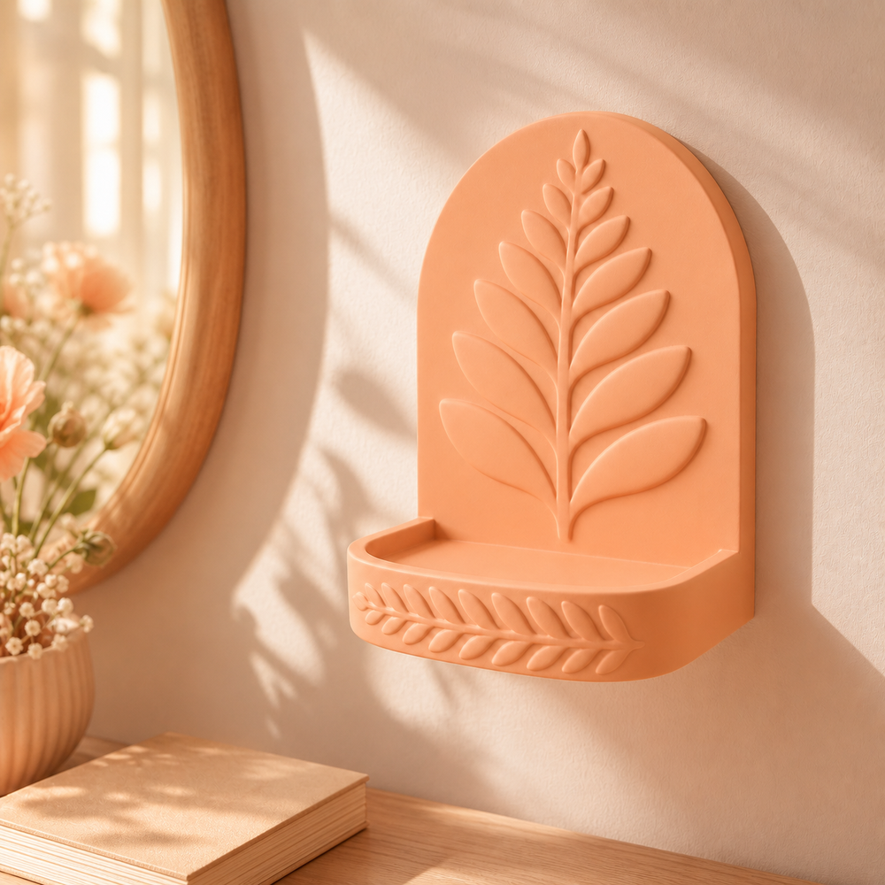 Fern Mini Wall Ledge, Pastel Botanical Trinket Shelf, Cute Room Decor — Orange color variant
