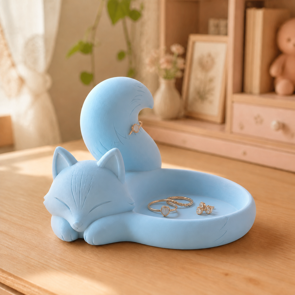 Fox Tail Ring Dish, Pastel Jewelry Tray — Blue color variant
