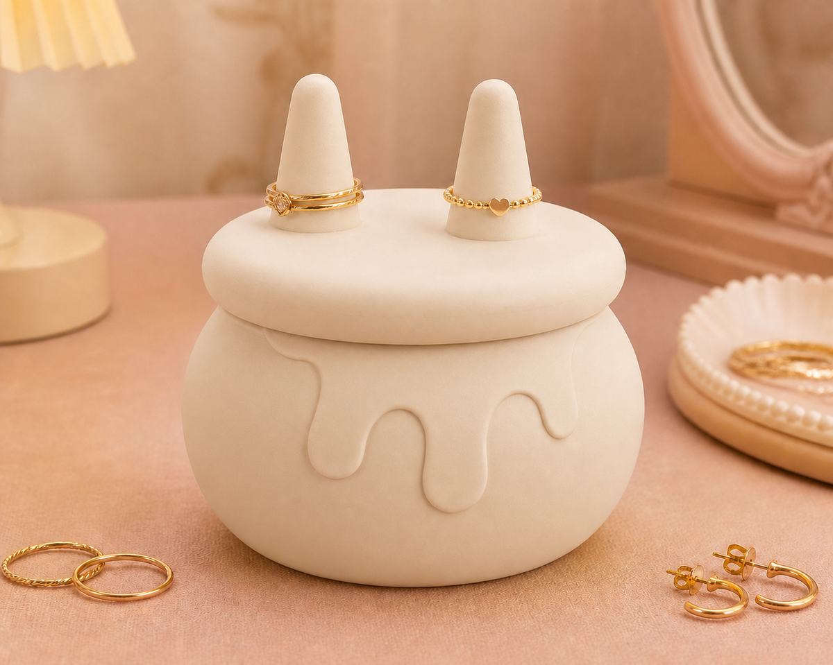 Honey Jar Jewelry Holder, Ring Cone Organizer, Cottagecore Vanity Decor Gift — Beige color variant