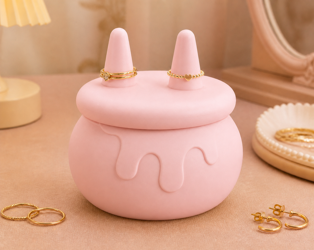 Honey Jar Jewelry Holder, Ring Cone Organizer, Cottagecore Vanity Decor Gift — Pink color variant