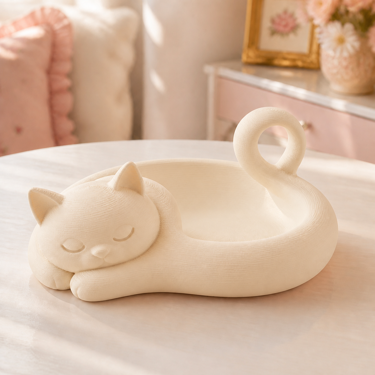 Cat Tail Ring Dish, Pastel Jewelry Tray — Beige color variant