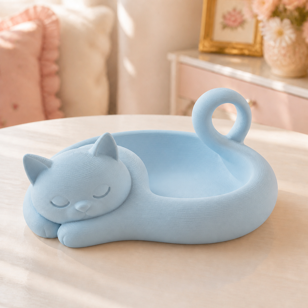 Cat Tail Ring Dish, Pastel Jewelry Tray — Blue color variant