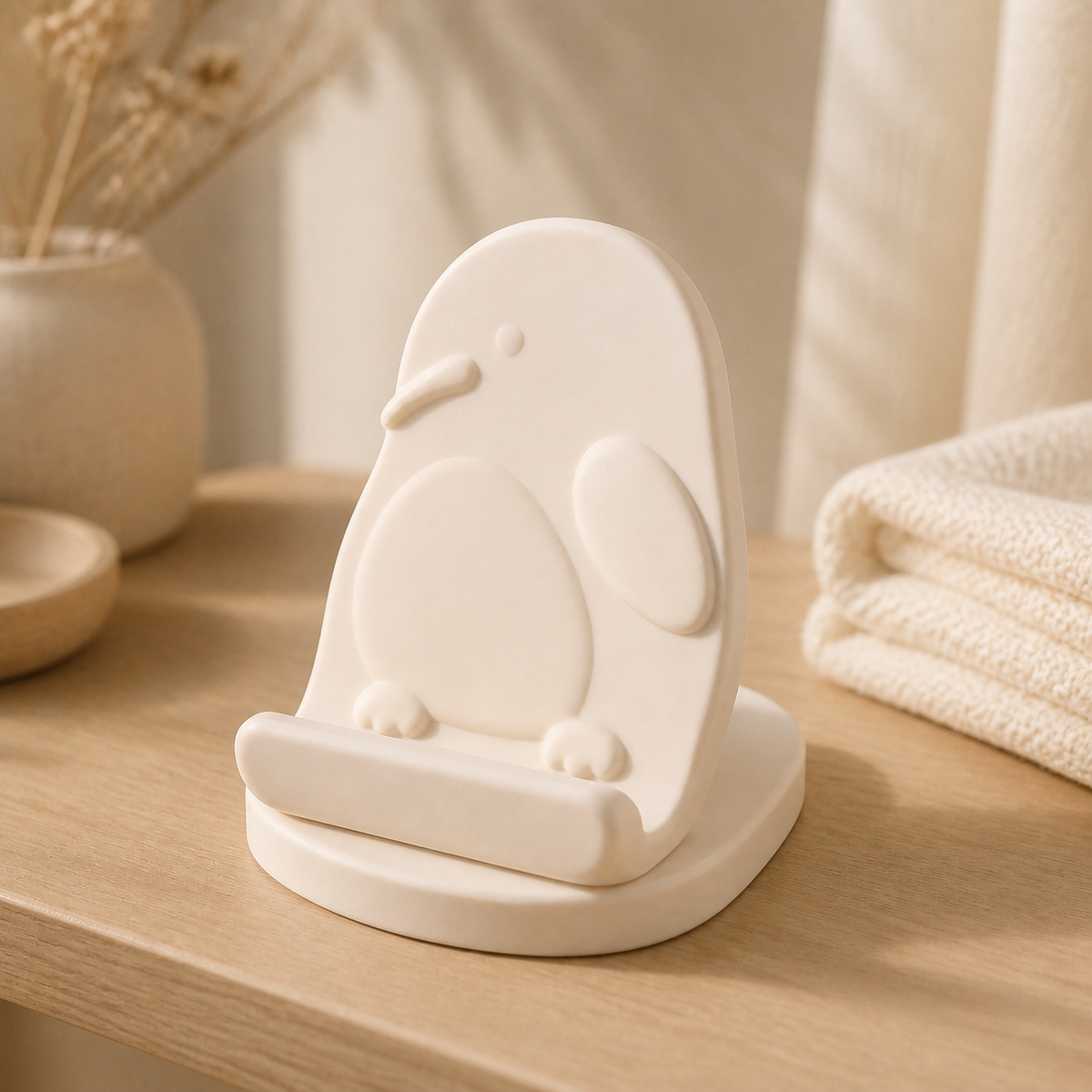 Kiwi Bird Phone Stand, Pastel Animal Desk Decor, Cute Gift for Room — Beige color variant