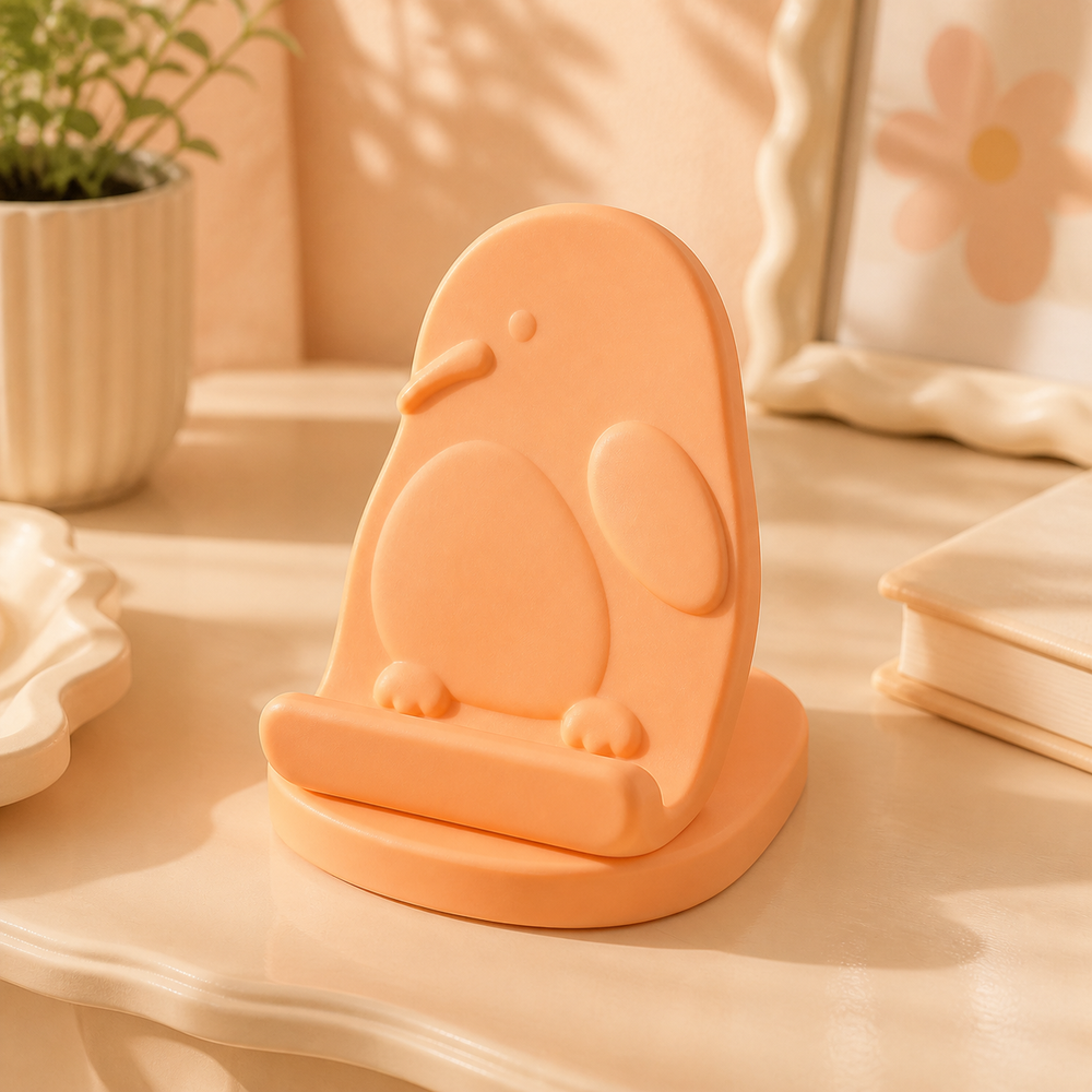 Kiwi Bird Phone Stand, Pastel Animal Desk Decor, Cute Gift for Room — Orange color variant