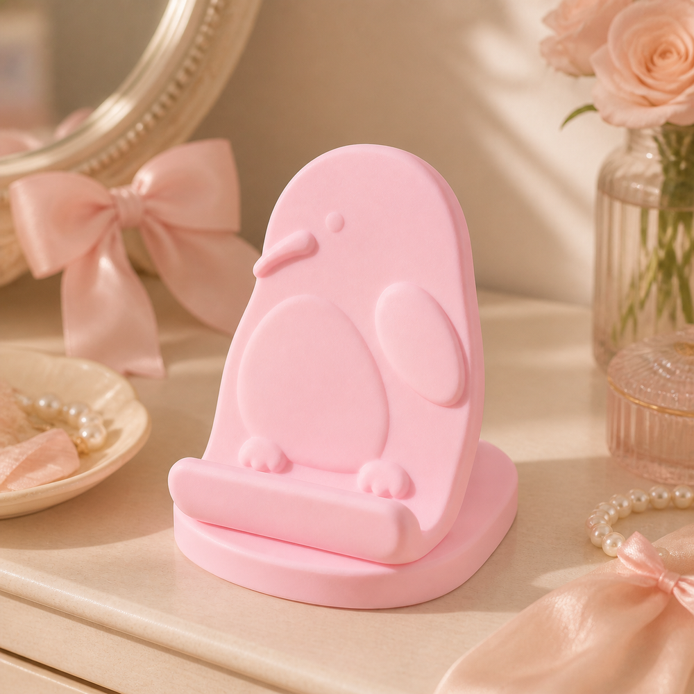 Kiwi Bird Phone Stand, Pastel Animal Desk Decor, Cute Gift for Room — Pink color variant