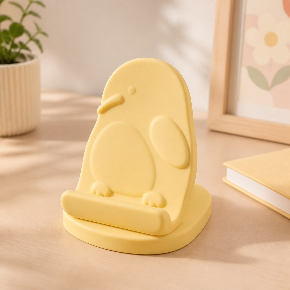 Kiwi Bird Phone Stand, Pastel Animal Desk Decor, Cute Gift for Room — Yellow color variant