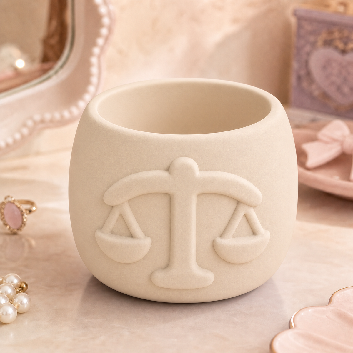 Libra Zodiac Decor Pot, Pastel Vanity Holder — Beige color variant
