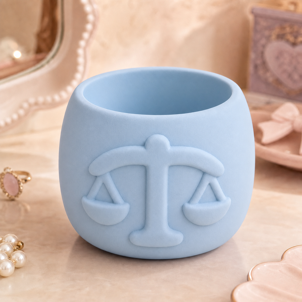 Libra Zodiac Decor Pot, Pastel Vanity Holder — Blue color variant