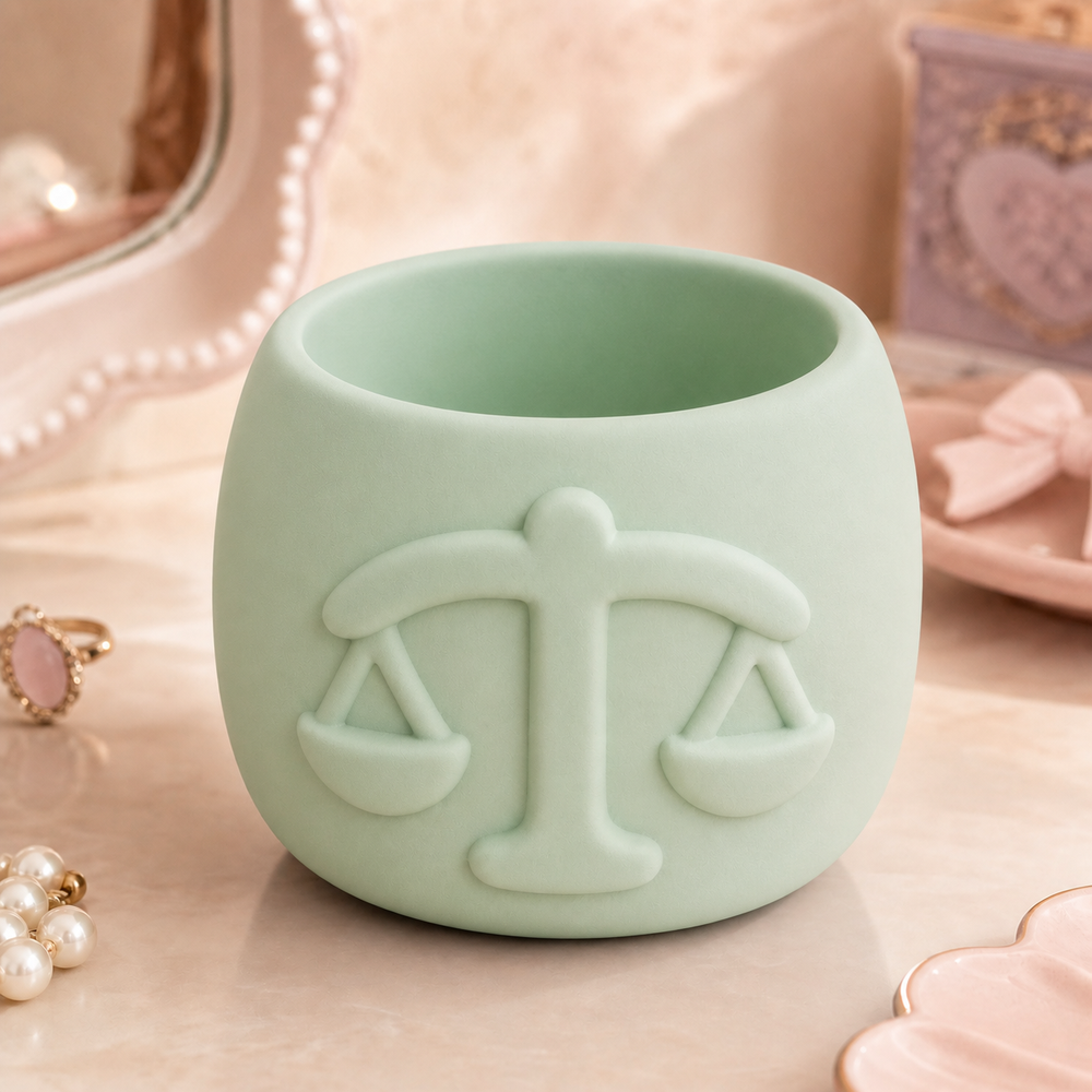 Libra Zodiac Decor Pot, Pastel Vanity Holder — Green color variant