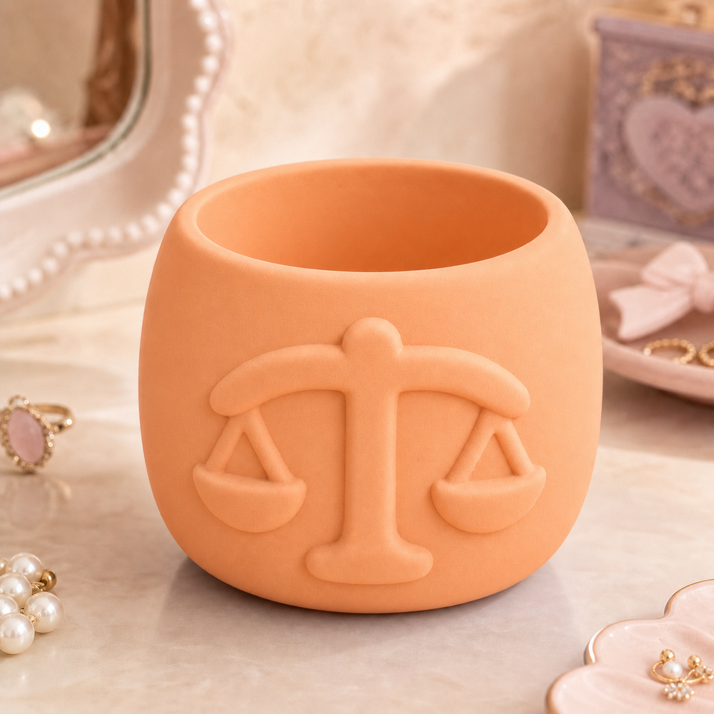 Libra Zodiac Decor Pot, Pastel Vanity Holder — Orange color variant