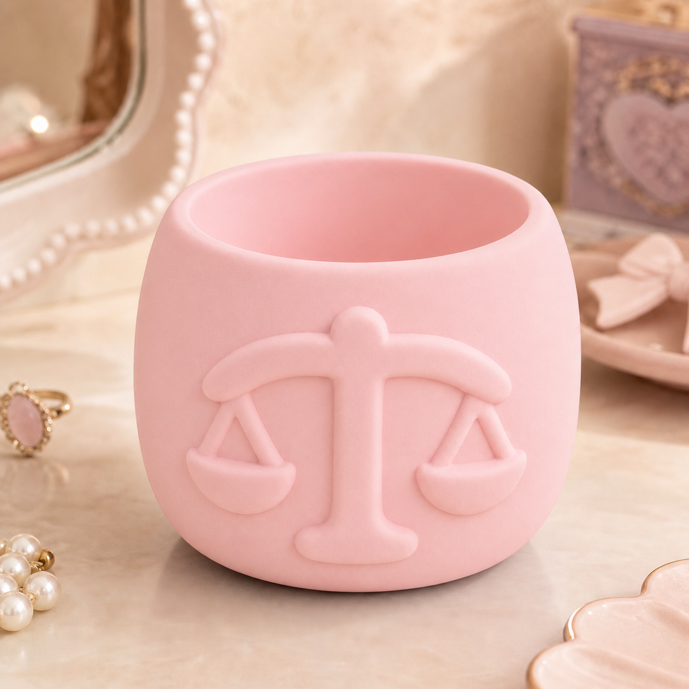 Libra Zodiac Decor Pot, Pastel Vanity Holder — Pink color variant