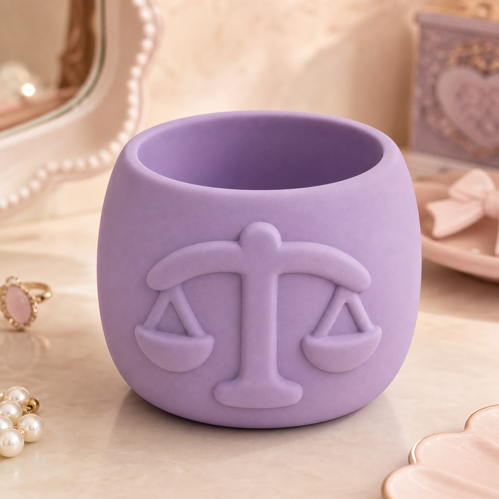 Libra Zodiac Decor Pot, Pastel Vanity Holder — Purple color variant