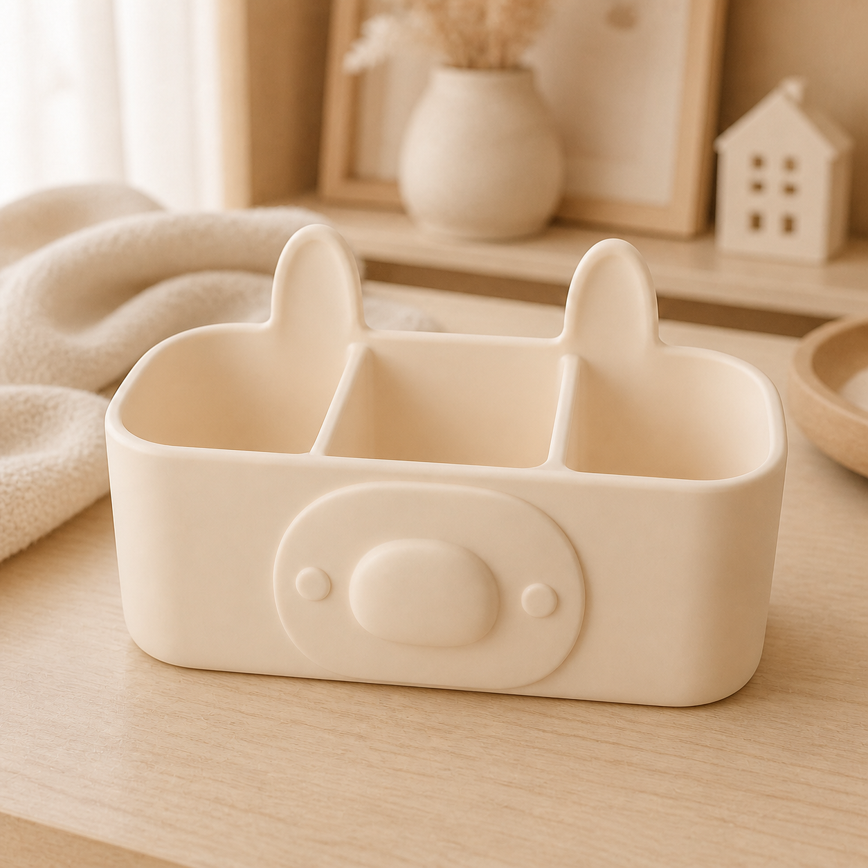 Llama Vanity Caddy, Pastel Desk Organizer, Cute Dorm Desk Decor Gift — Beige color variant