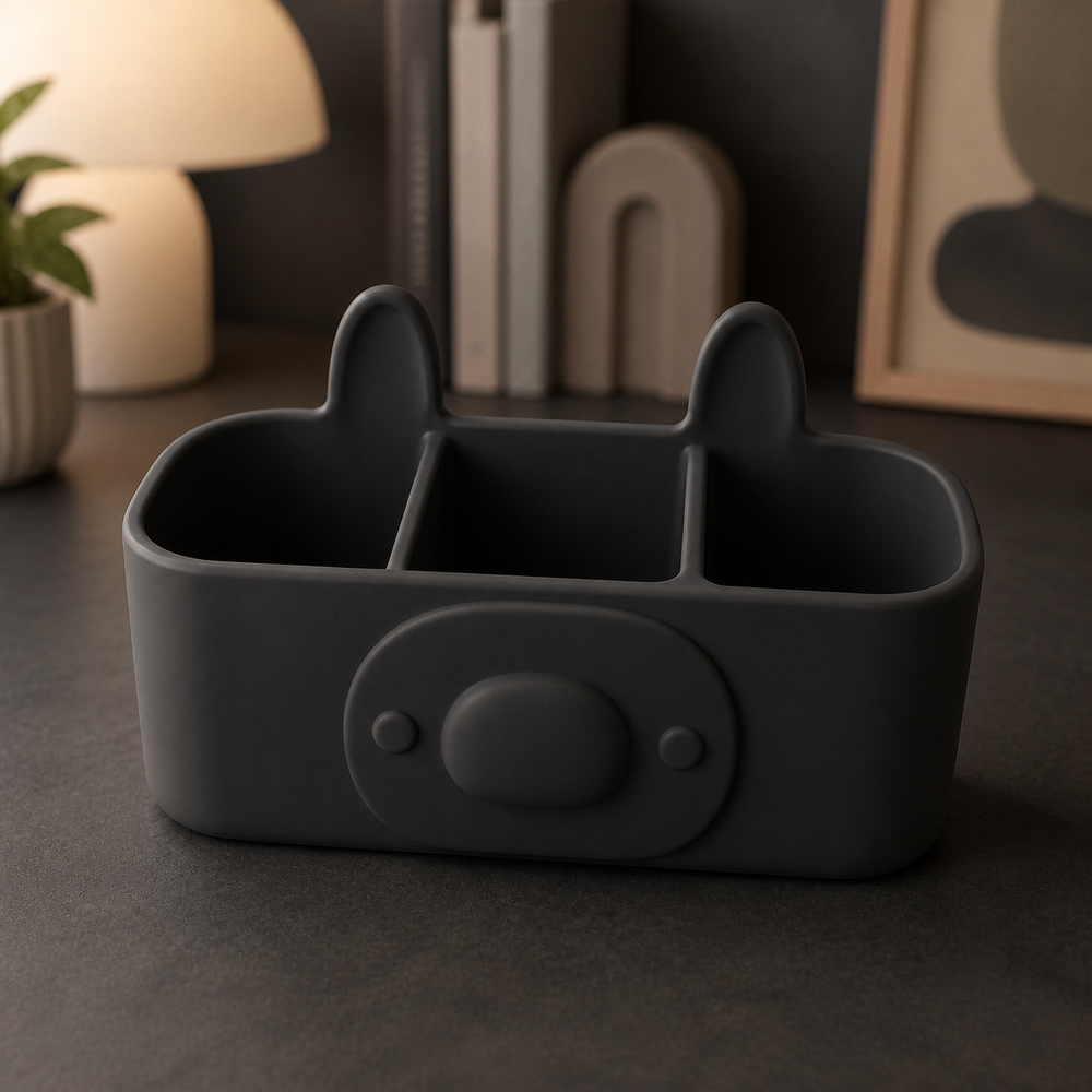 Llama Vanity Caddy, Pastel Desk Organizer, Cute Dorm Desk Decor Gift — Black color variant
