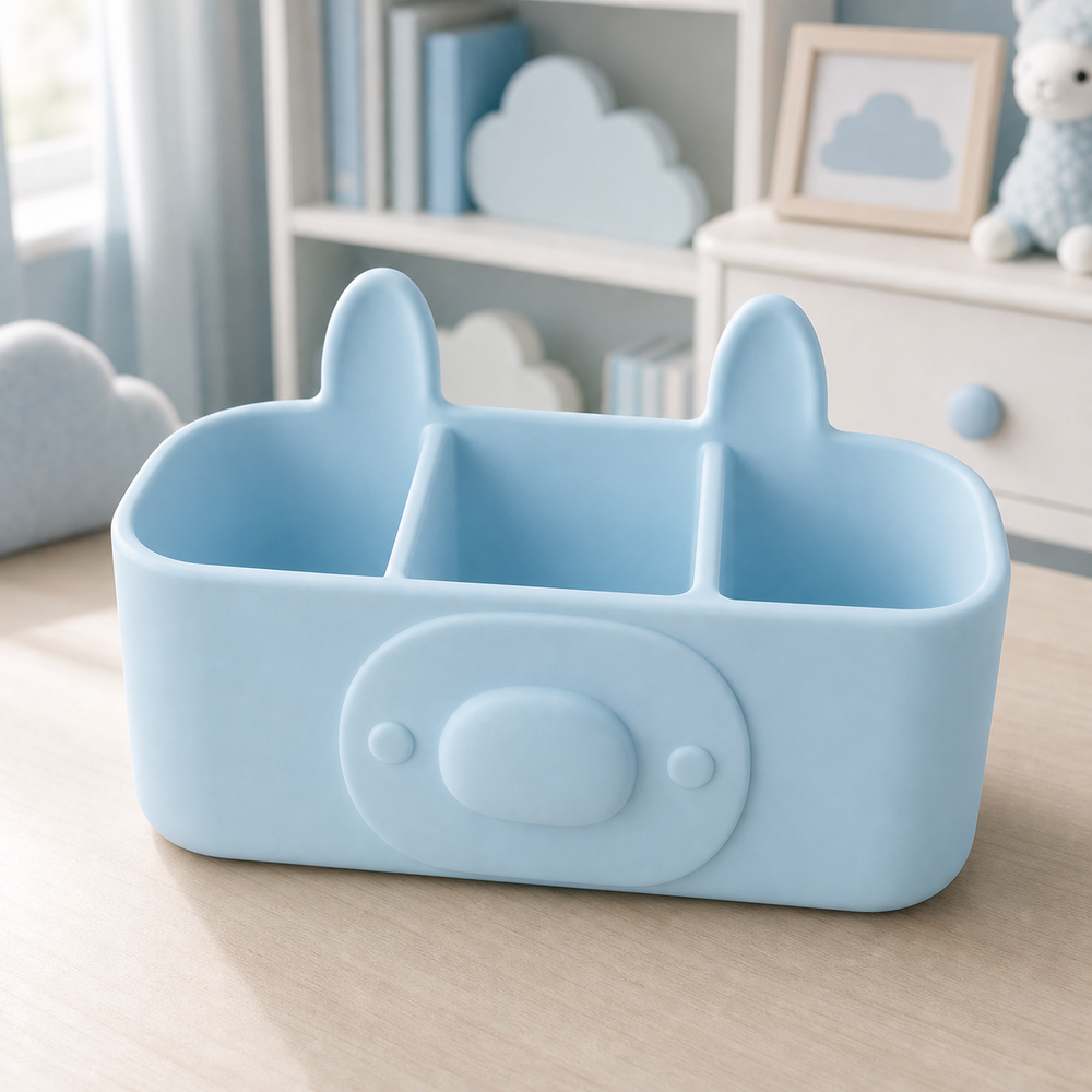 Llama Vanity Caddy, Pastel Desk Organizer, Cute Dorm Desk Decor Gift — Blue color variant