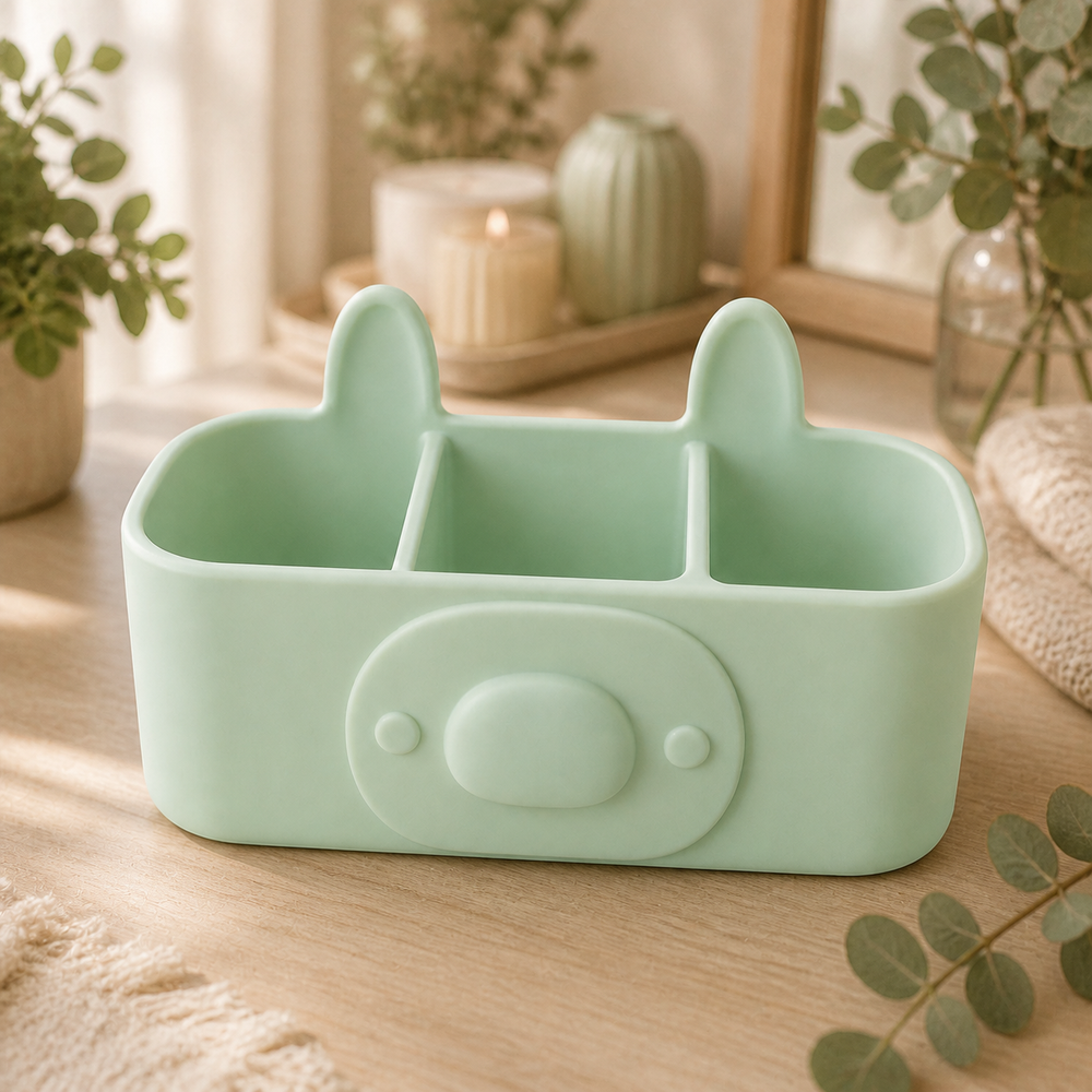 Llama Vanity Caddy, Pastel Desk Organizer, Cute Dorm Desk Decor Gift — Green color variant