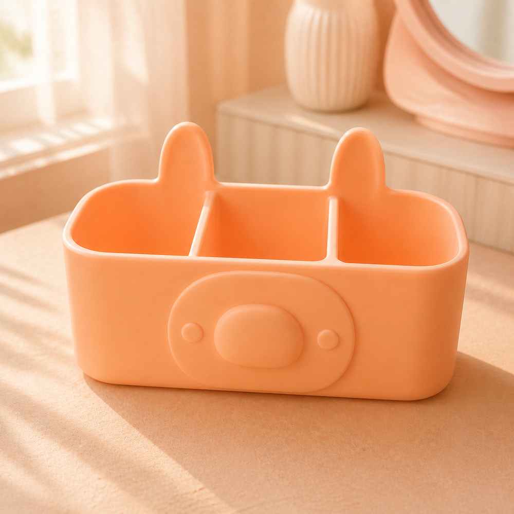 Llama Vanity Caddy, Pastel Desk Organizer, Cute Dorm Desk Decor Gift — Orange color variant