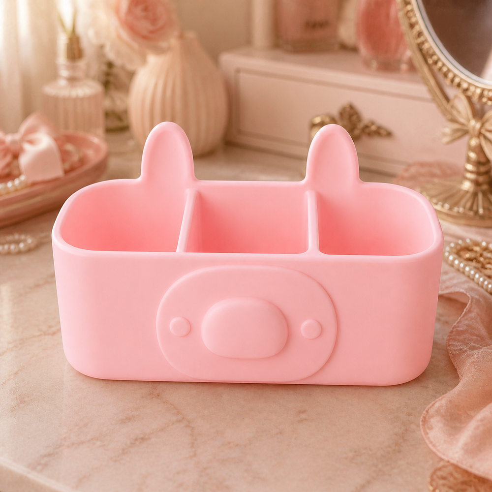 Llama Vanity Caddy, Pastel Desk Organizer, Cute Dorm Desk Decor Gift — Pink color variant