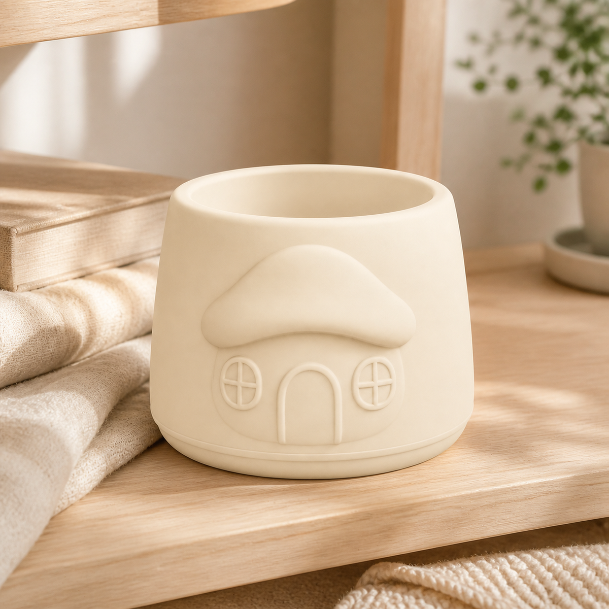 Mushroom House Cachepot, Pastel Shelf Pot, Cottagecore Fairycore Desk Decor — Beige color variant