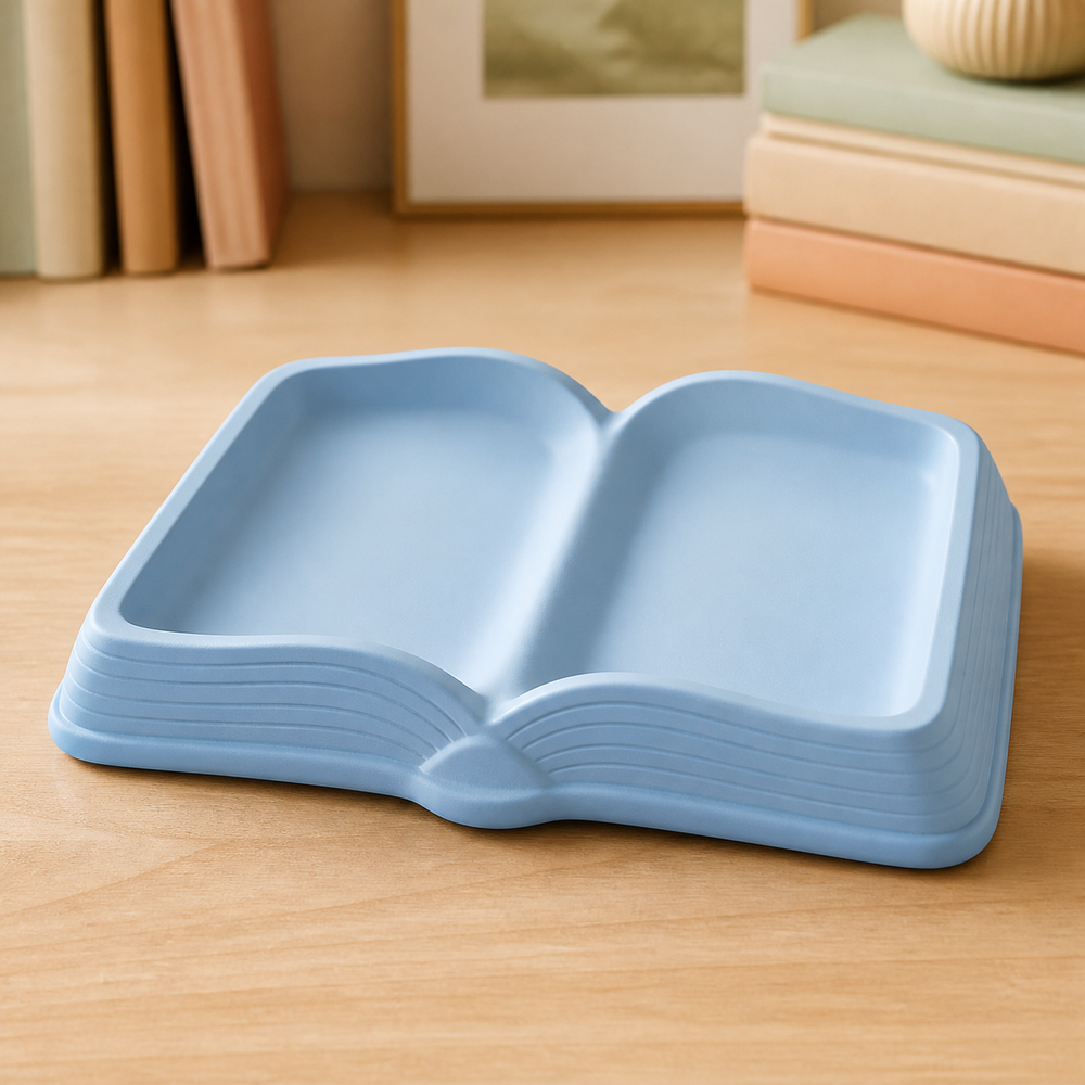 Open Book Catchall Dish, Pastel Book Lover Jewelry Tray, Cute Reader Desk Decor — Blue color variant