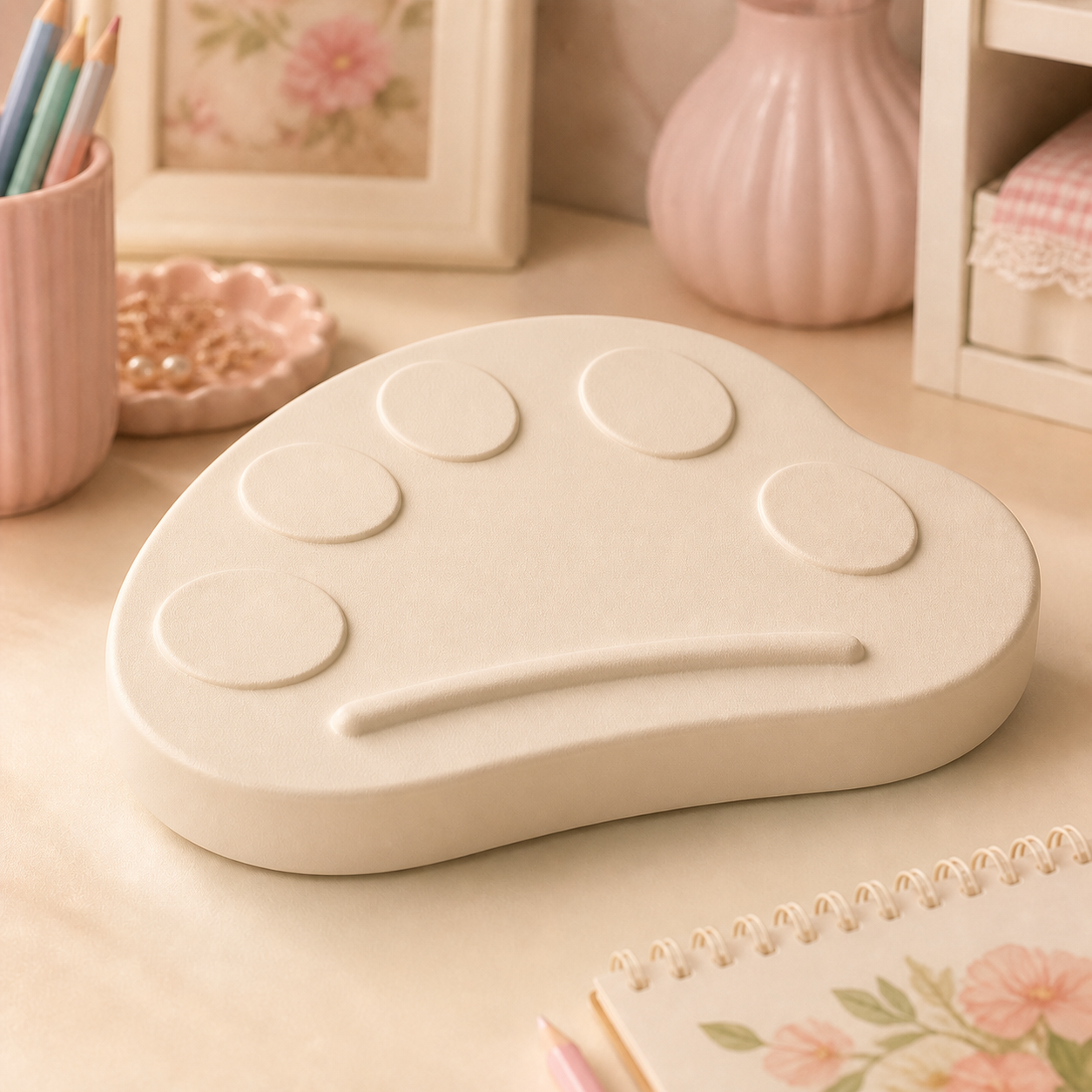Paint Palette Desk Accent, Pastel Artist Shelf Decor — Beige color variant