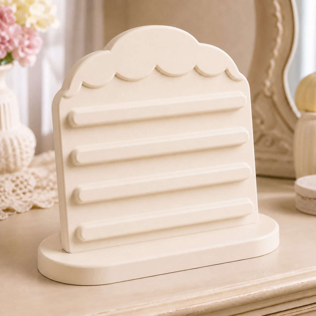 Acorn Cap Earring Stand, Cottagecore Hair Clip Display, Pastel Vanity Decor — Beige color variant