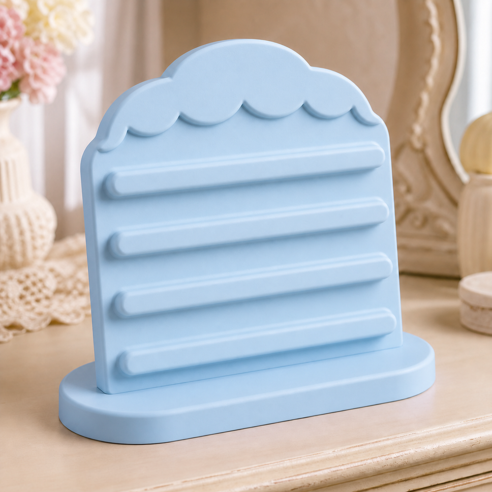 Acorn Cap Earring Stand, Cottagecore Hair Clip Display, Pastel Vanity Decor — Blue color variant