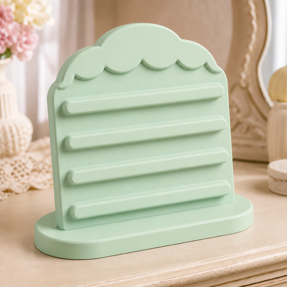Acorn Cap Earring Stand, Cottagecore Hair Clip Display, Pastel Vanity Decor — Green color variant