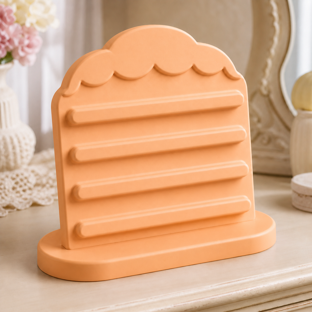 Acorn Cap Earring Stand, Cottagecore Hair Clip Display, Pastel Vanity Decor — Orange color variant