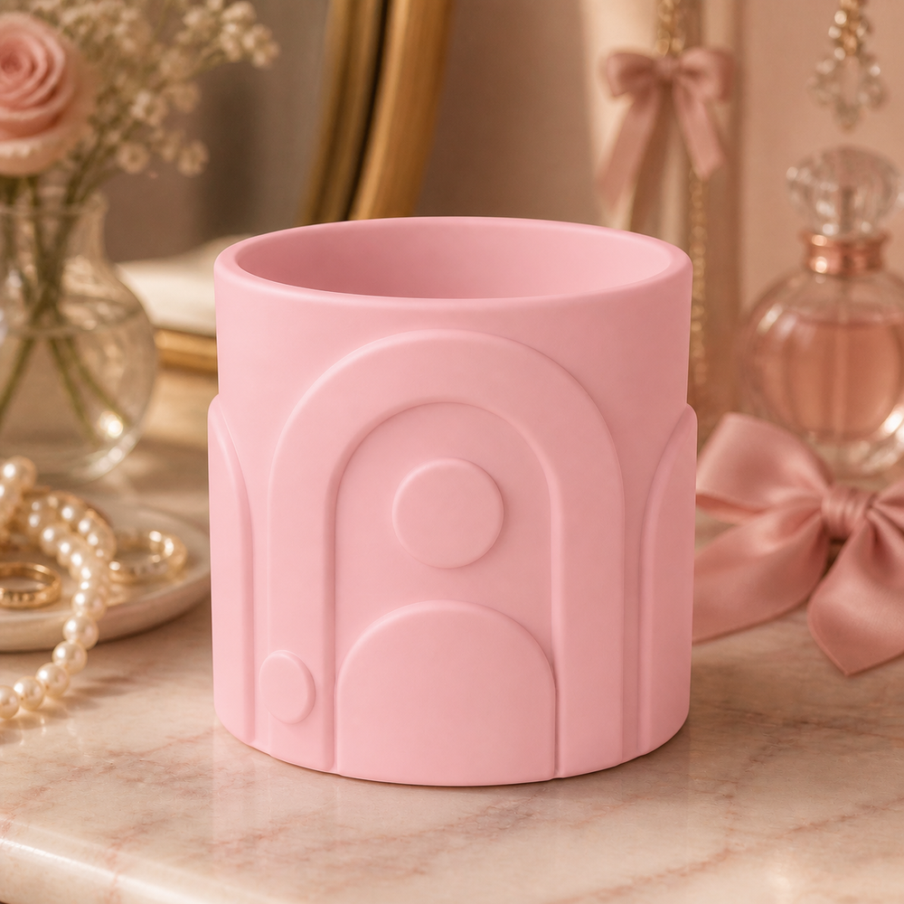 Bauhaus Makeup Brush Cup, Pastel Pencil Holder, Retro Desk Decor Gift — Pink color variant