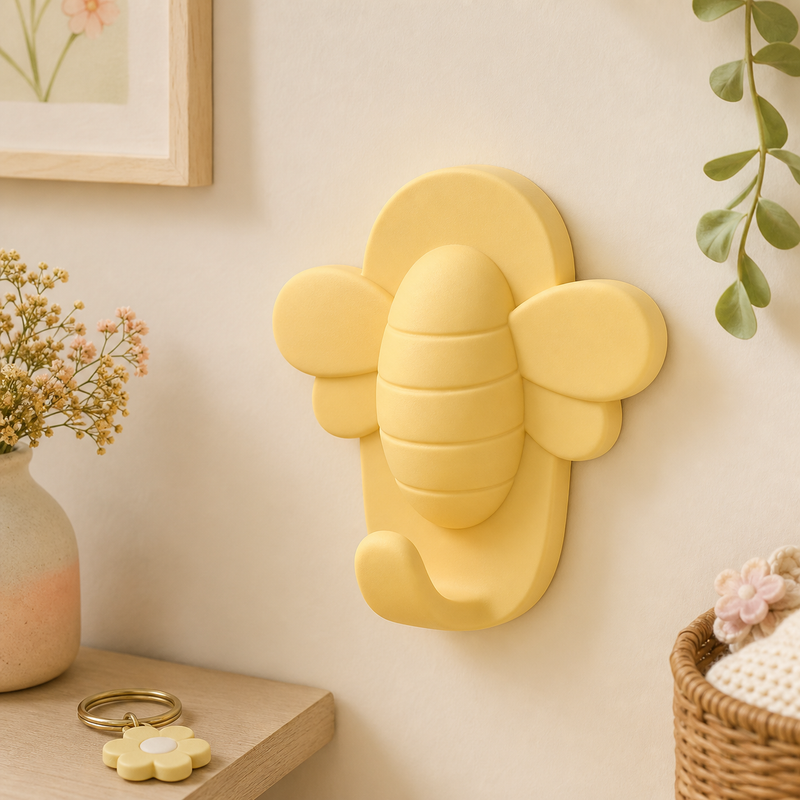 Bee Key Hook, Honeybee Wall Hook, Cottagecore Entryway Decor, Pastel Room Gift — Yellow color variant