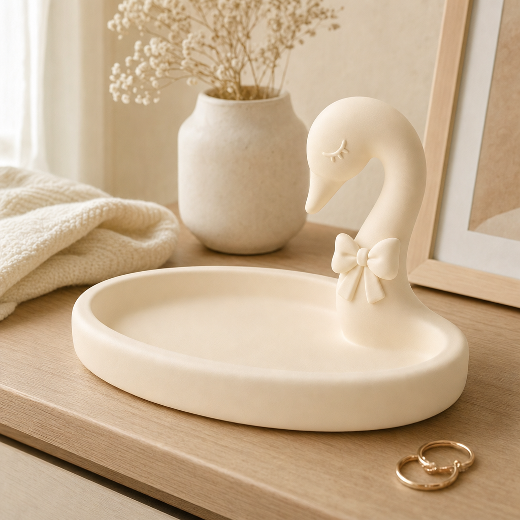 Vanity Tray, Pastel Swan Catchall, Coquette Bridesmaid Gift, Cute Vanity Decor — Beige lifestyle color variant