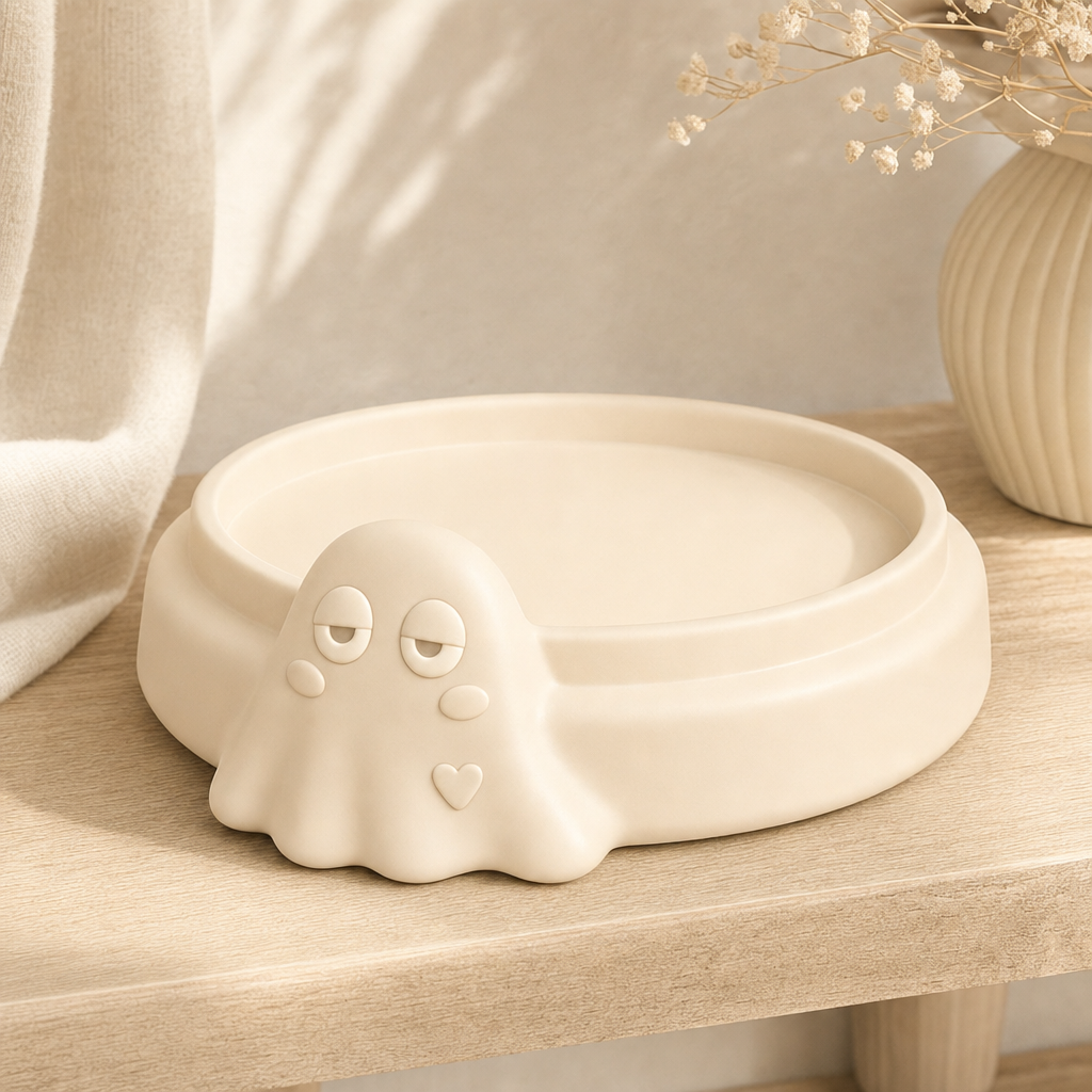 Display Riser, Pastel Ghost Candle Stand, Spooky Cute Dorm Room Decor — Beige lifestyle color variant