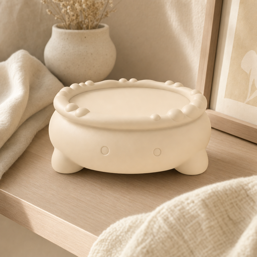 Display Riser, Pastel Cauldron Stand, Fairycore Shelf Decor, Cute Candle Pedestal — Beige lifestyle color variant