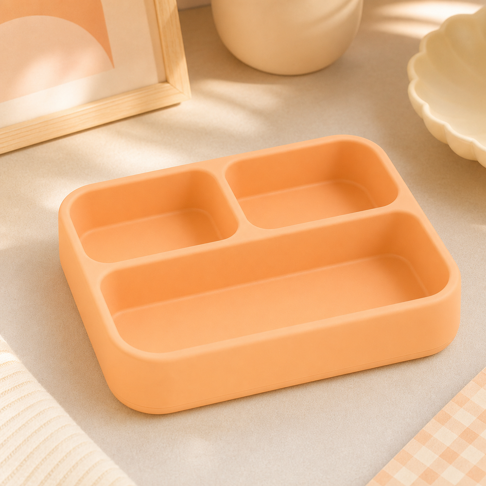 Bento Divided Catchall Tray, Pastel Desk Organizer, Kawaii Vanity Decor Gift — Orange color variant