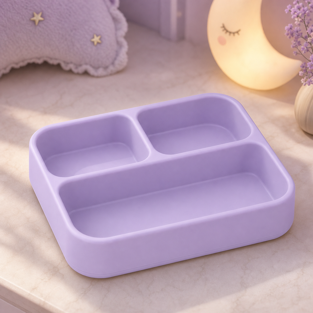 Bento Divided Catchall Tray, Pastel Desk Organizer, Kawaii Vanity Decor Gift — Purple color variant