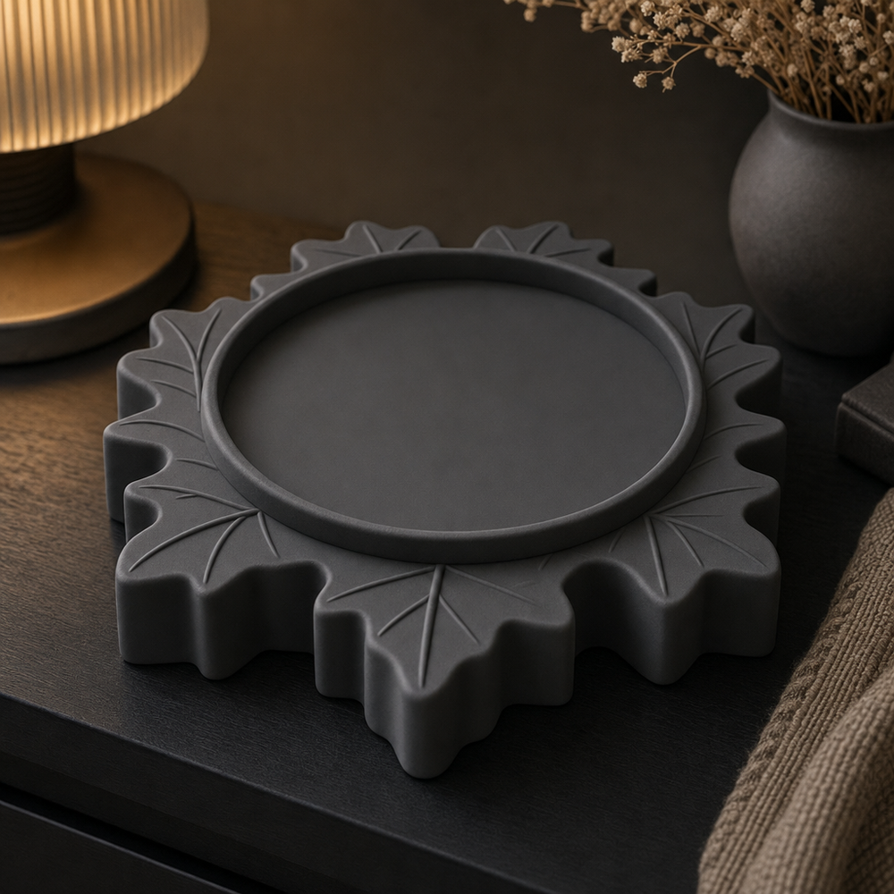 Display Riser, Pastel Maple Leaf Candle Stand, Cottagecore Shelf Accent — Black lifestyle color variant