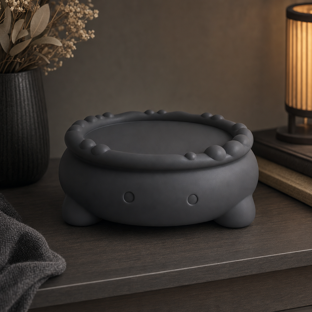 Display Riser, Pastel Cauldron Stand, Fairycore Shelf Decor, Cute Candle Pedestal — Black lifestyle color variant