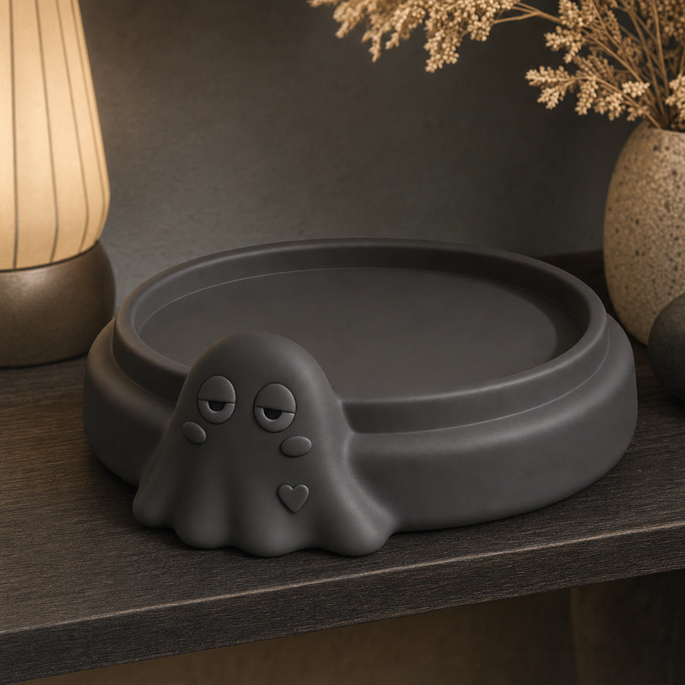 Display Riser, Pastel Ghost Candle Stand, Spooky Cute Dorm Room Decor — Black lifestyle color variant