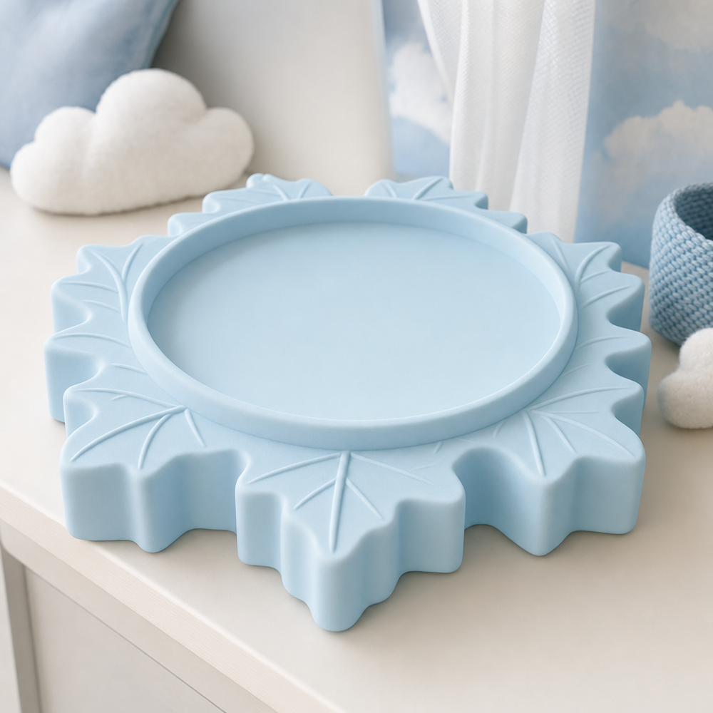 Display Riser, Pastel Maple Leaf Candle Stand, Cottagecore Shelf Accent — Blue lifestyle color variant